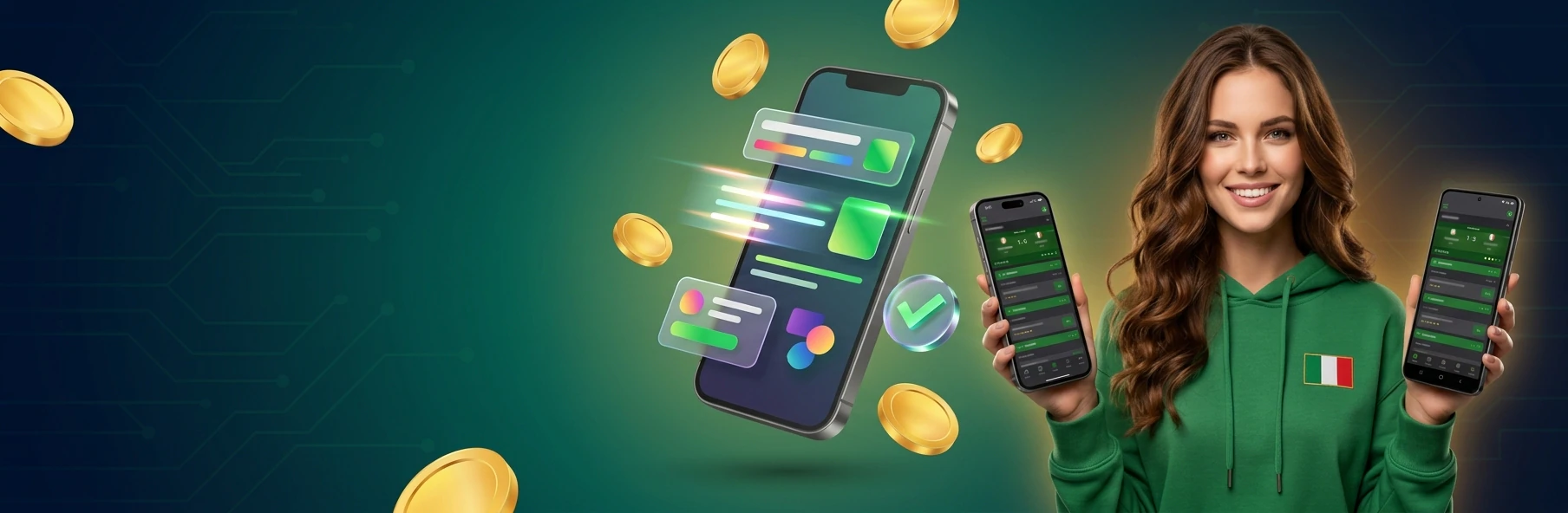 BetSport24 app con telefoni e monete
