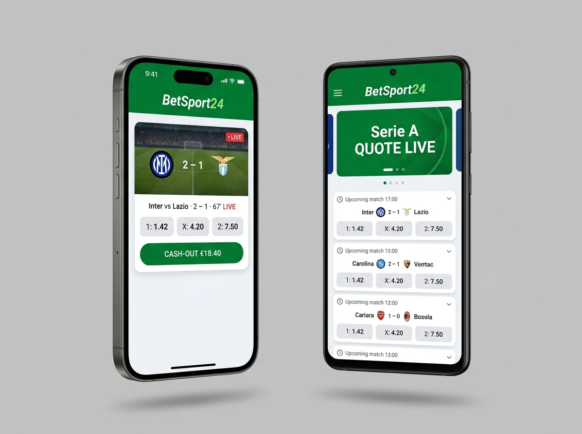 Mockup app BetSport24 con quote live